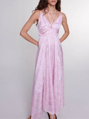 Maje Pink Paisley Halter Maxi Dress